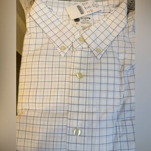 NWT J.Crew Men's White and Blue Grid 100 Cotton Tailored Shirt XL
